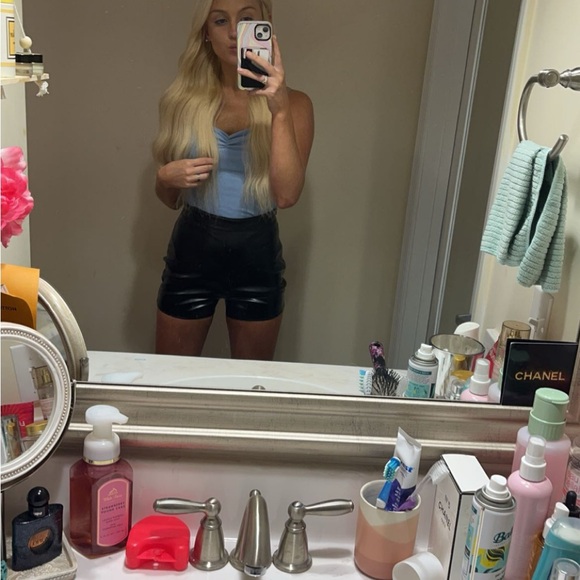 Black Leather High Waisted Shorts - Picture 1 of 5